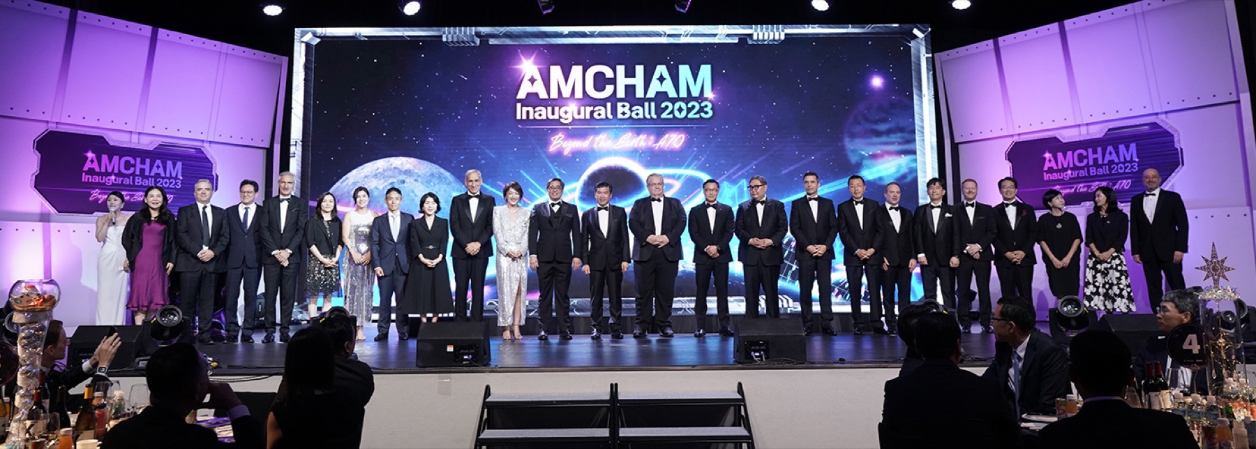 The AMCHAM Korea board and guests on stage at the AMCHAM Inaugural Ball